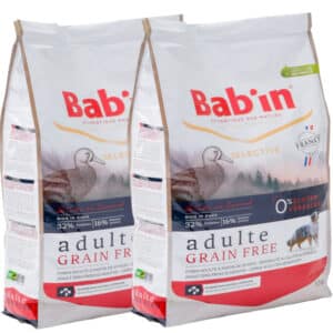 LOT DE 2 PAQUETS de 12 kg de croquettes au canard, sans céréales chien adulte/  BAB’IN ADULTE GRAIN FREE