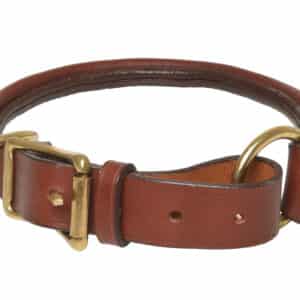 Collier cuir rond pour chien CHÂTAIGNE.