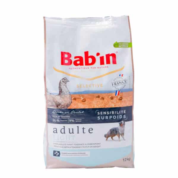 Croquettes françaises pour chien adulte, light, maintien, entretien, premium, volaille, allégée, surpoids, l-carnitine, chondroïtine, glucosamine, soutien des articulations