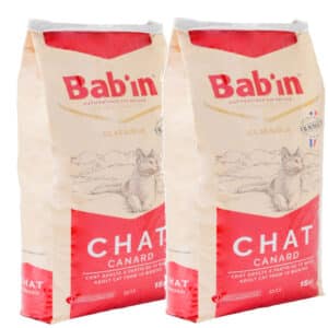 LOT DE 2 PAQUETS de 15 kg de croquettes pour chat adulte/ BAB’IN au canard