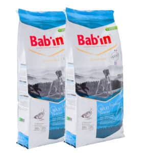 LOT DE 2 PAQUETS de 15 kg de croquettes chiot/ Bab’in Maxi Junior